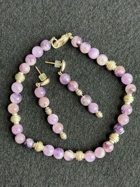 Handmade Purple Amethyst Beaded Bracelet & Earrings Set | 7.5” Jewelry Set